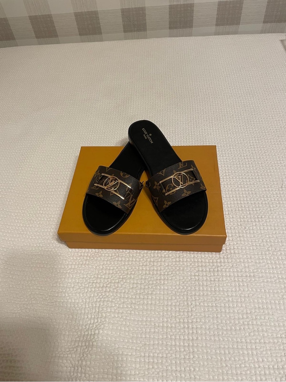Designer Brown Monogram Slide Sandals
